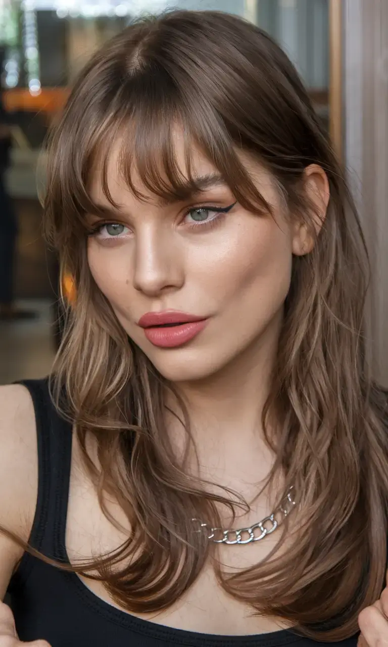 haircuts with bang summer ideas 2025 Polished Layers with Blunt Micro-Bangs
