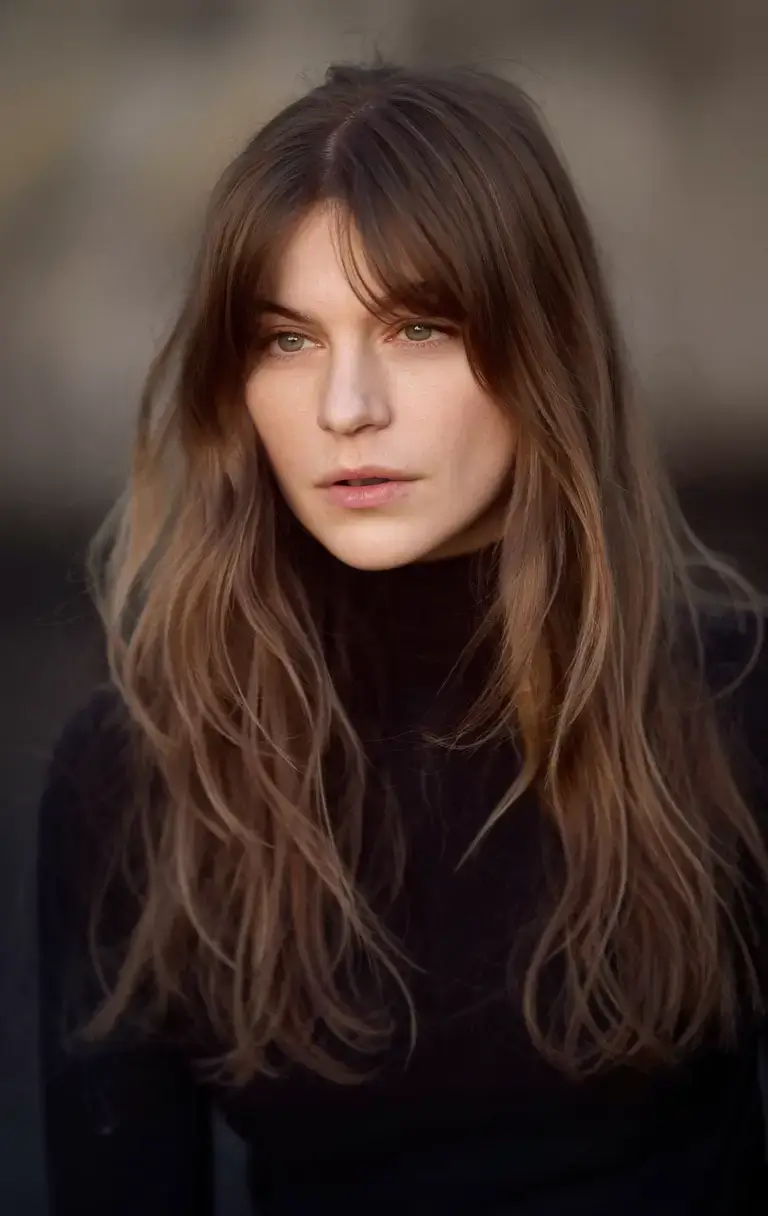 haircuts with bang summer ideas 2025 Ultra-Natural Long Shag with Split Fringe