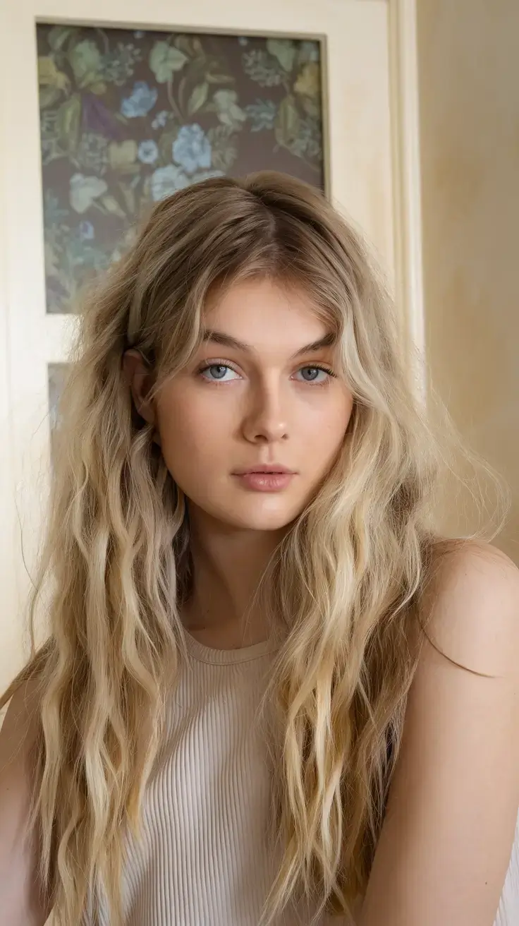 haircuts with bang summer ideas 2025 Beach Blonde with Long Bottleneck Bangs