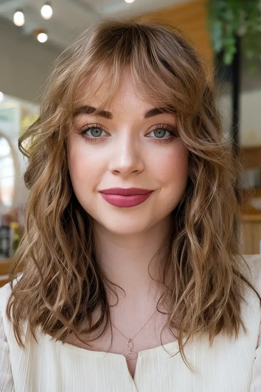 haircuts with bang summer ideas 2025 Choppy Lob with Feathered Fringe