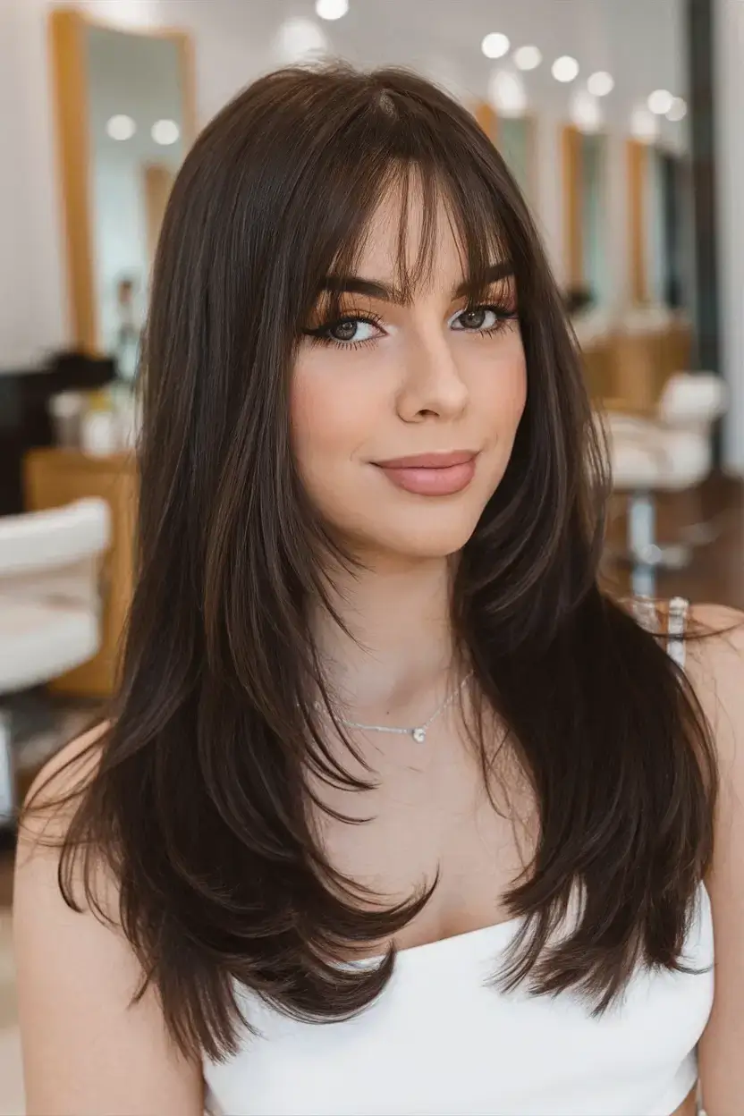 haircuts with bang summer ideas 2025 Glam-Layered Blowout with Bardot Bangs