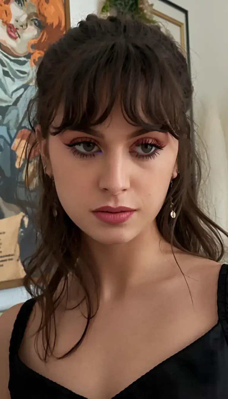 haircuts with bang summer ideas 2025 Half-Up Waves with Tousled Fringe