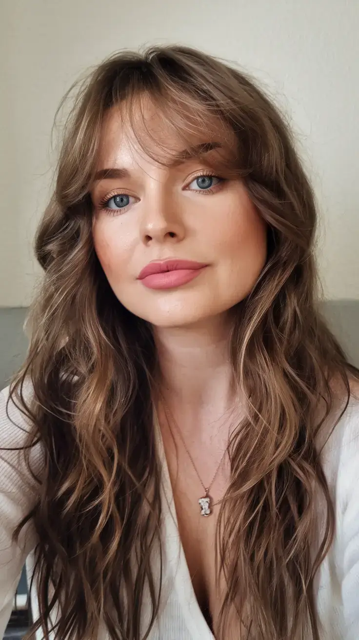 haircuts with bang summer ideas 2025 Voluminous Curls with Soft Curtain Fringe