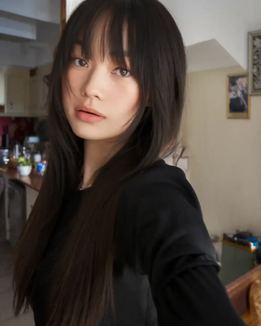 haircuts with bang summer ideas 2025 Pin-Straight Layers with Soft Tapered Bangs