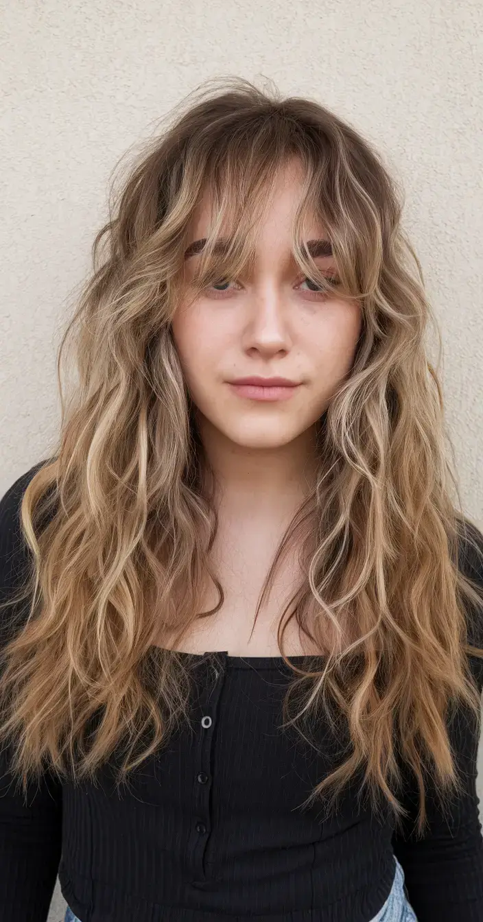 haircuts with bang summer ideas 2025 Sun-Kissed Waves with Face-Framing Bangs