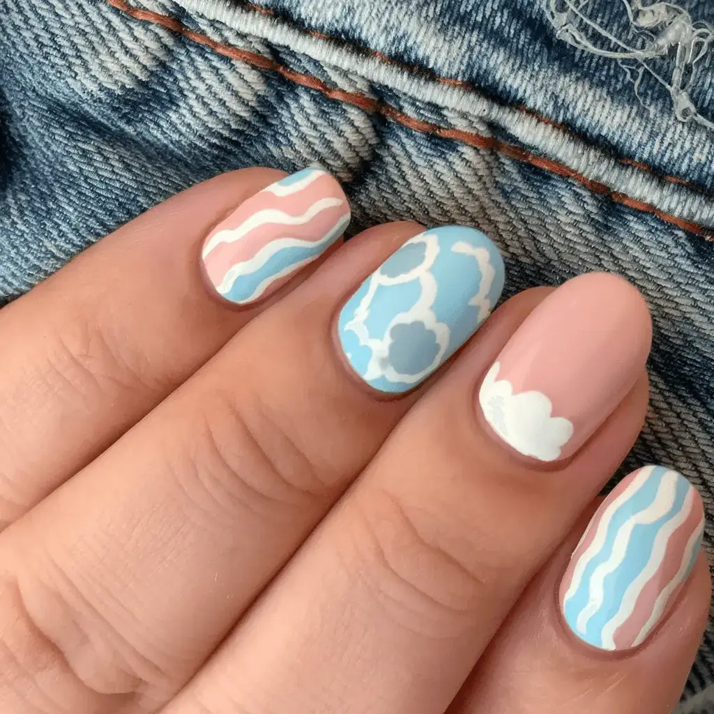 june nails ideas 2025 Wavy Clouds and Cotton Candy Skies