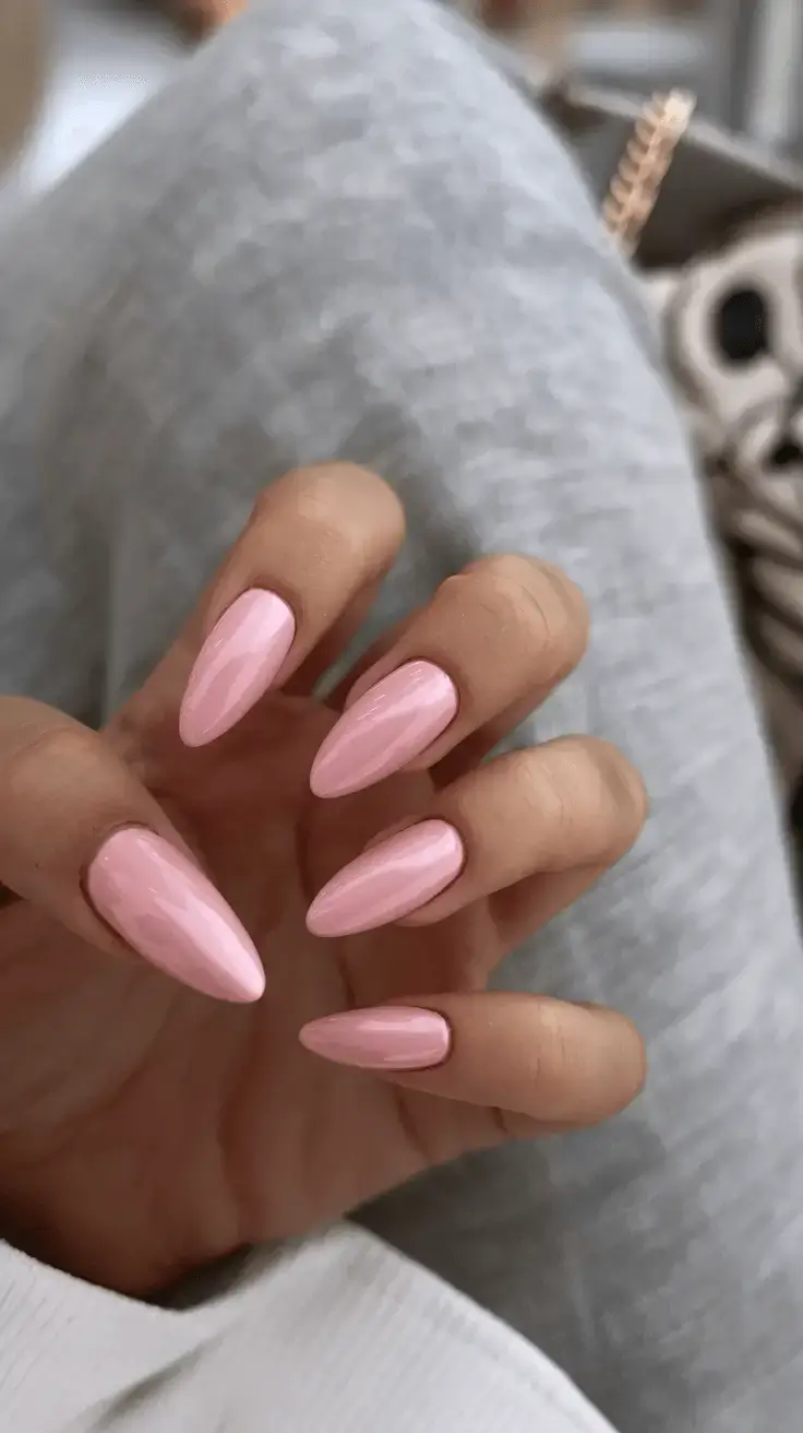 june nails ideas 2025 Glossy Ballet Pink