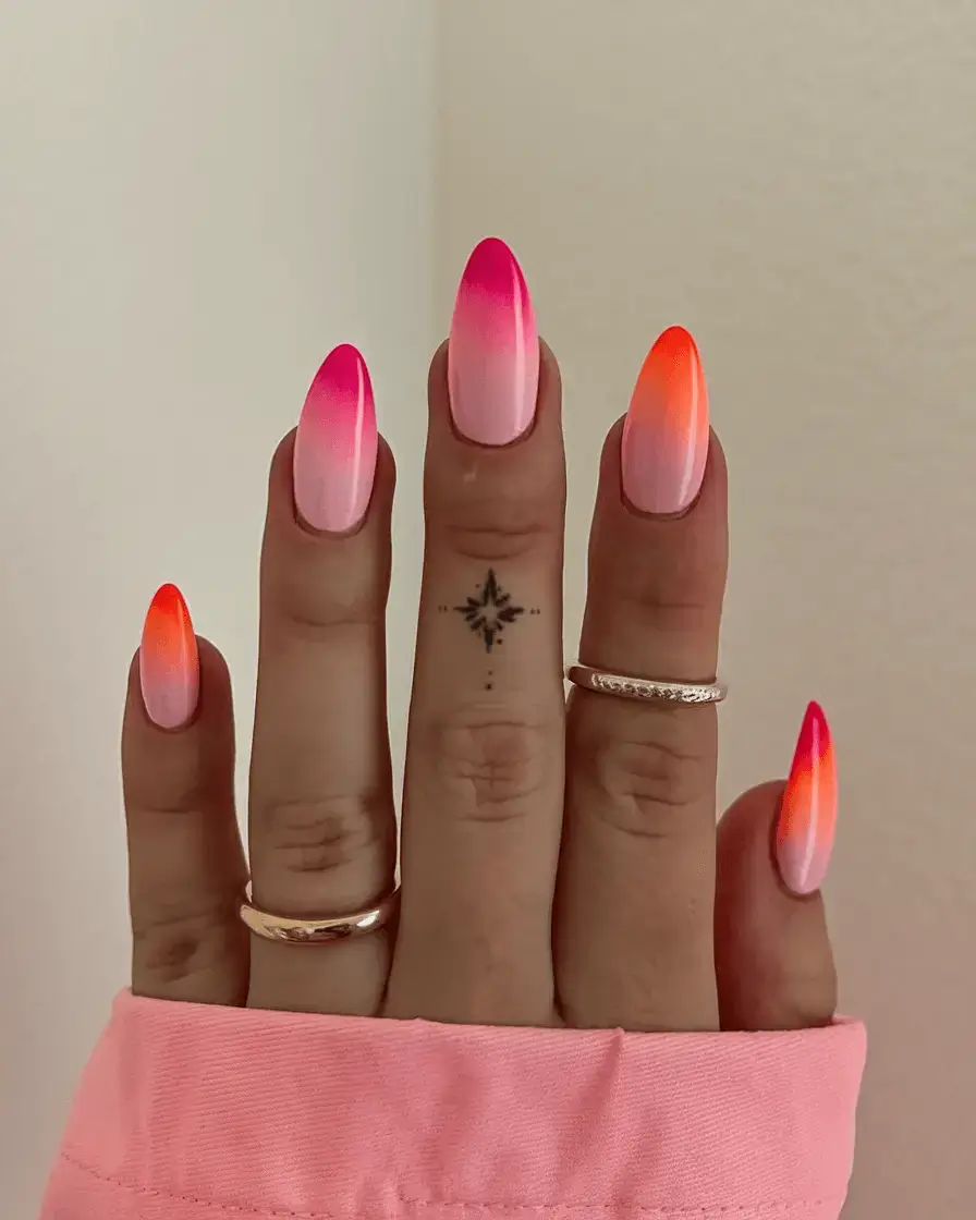 june nails ideas 2025 Electric Sunset Fade