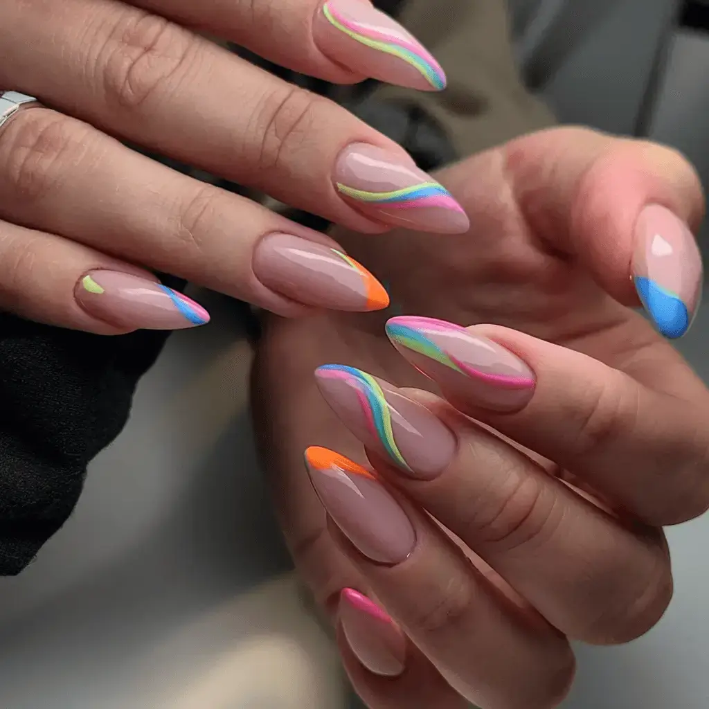 june nails ideas 2025 Rainbow French Tips With a Twist