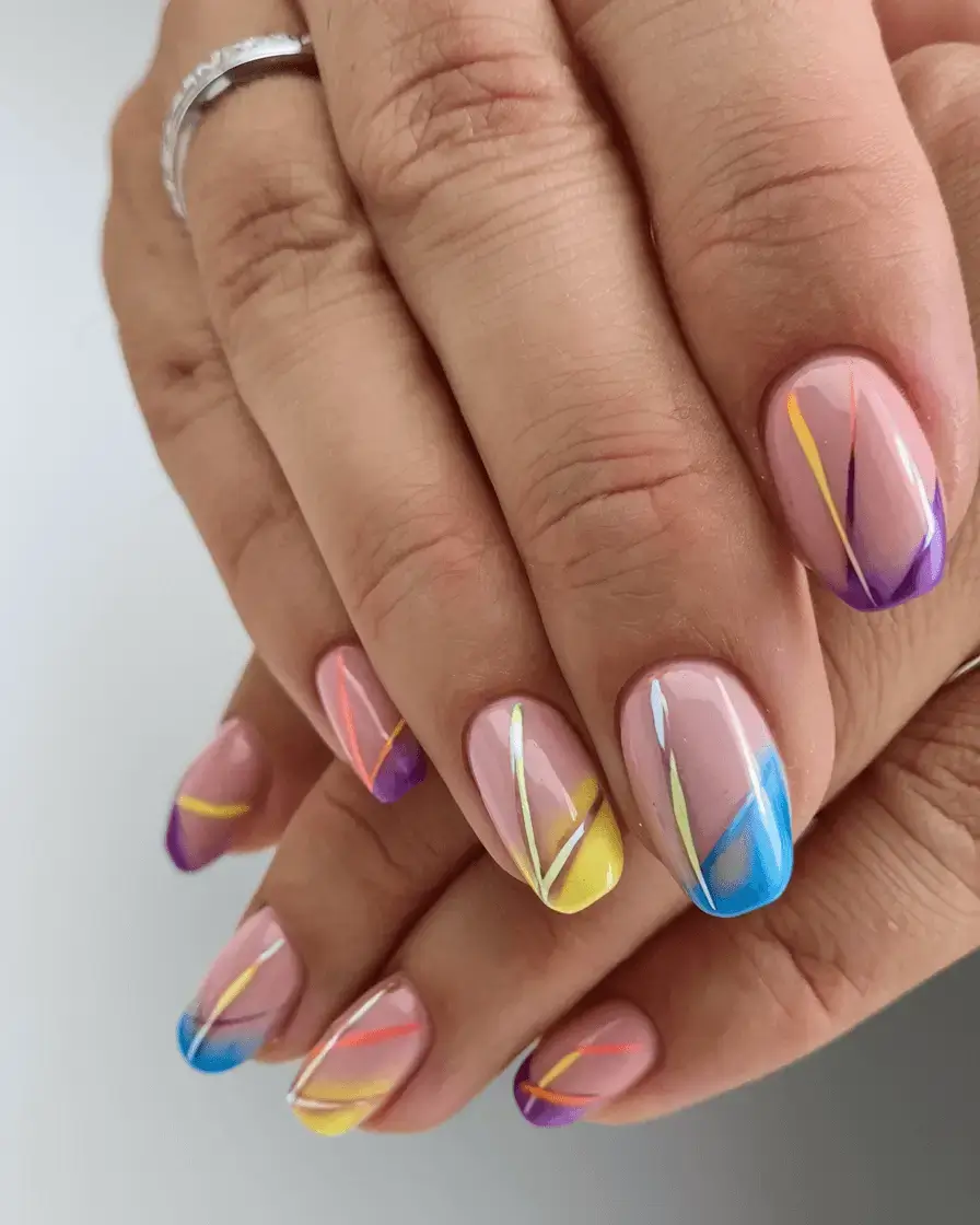 june nails ideas 2025 Neon Glaze with Micro Lines