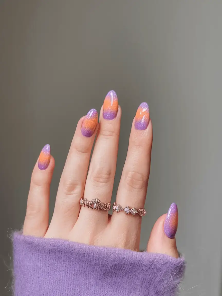 june nails ideas 2025 Lavender and Tangerine Stardust