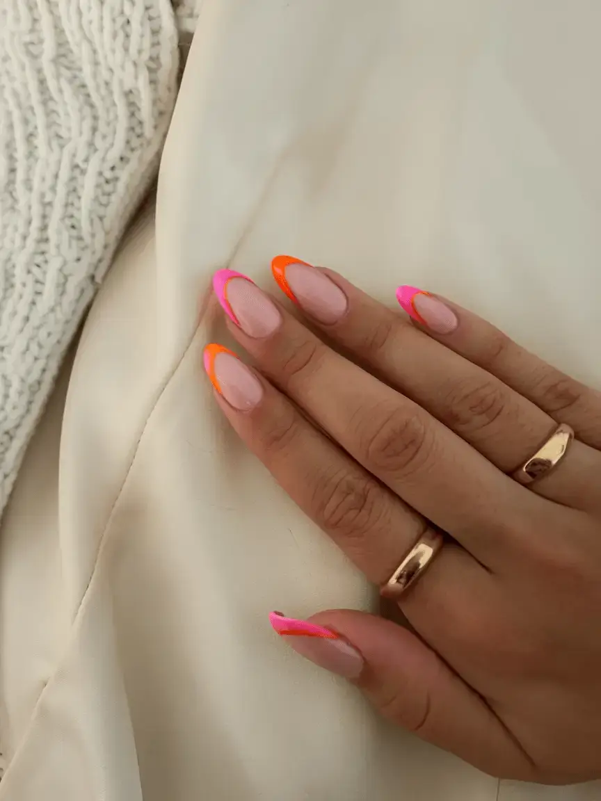 june nails ideas 2025 Neon Swoop French Tips