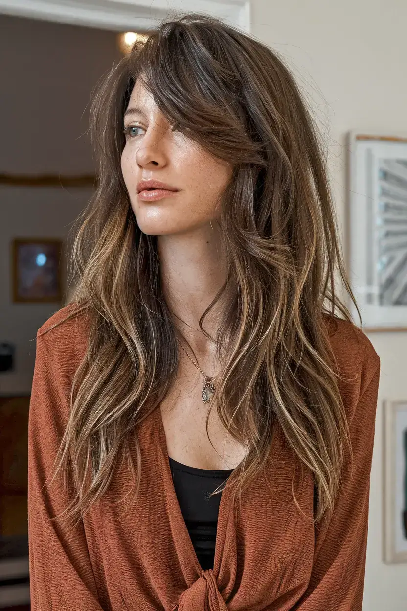 long haircut summer ideas 2025 Textured Layers with Side Swept Volume