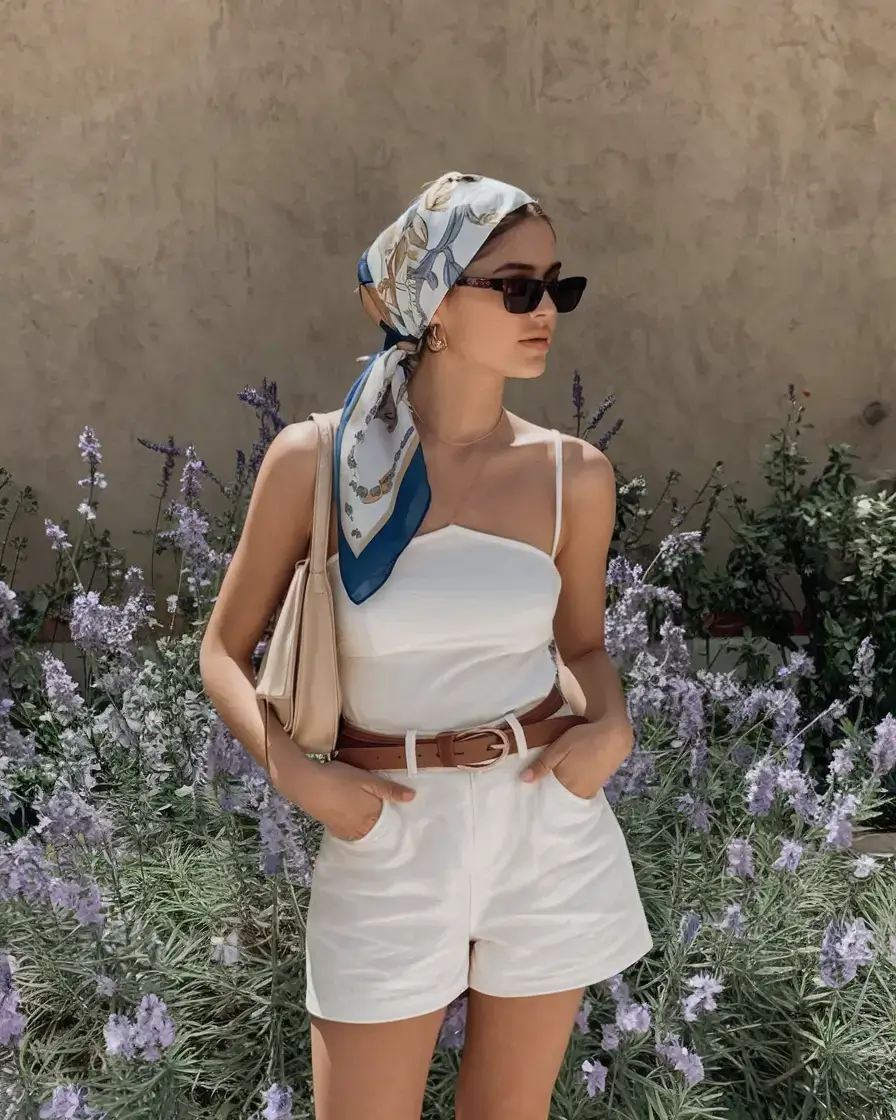 old money outfits ideas summer 2025 Scarfed Sophistication in White Linen