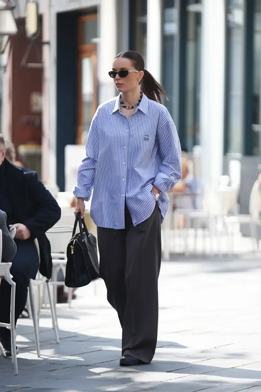 oversized summer outfits 2025 Cool Officecore with a Striped Spin