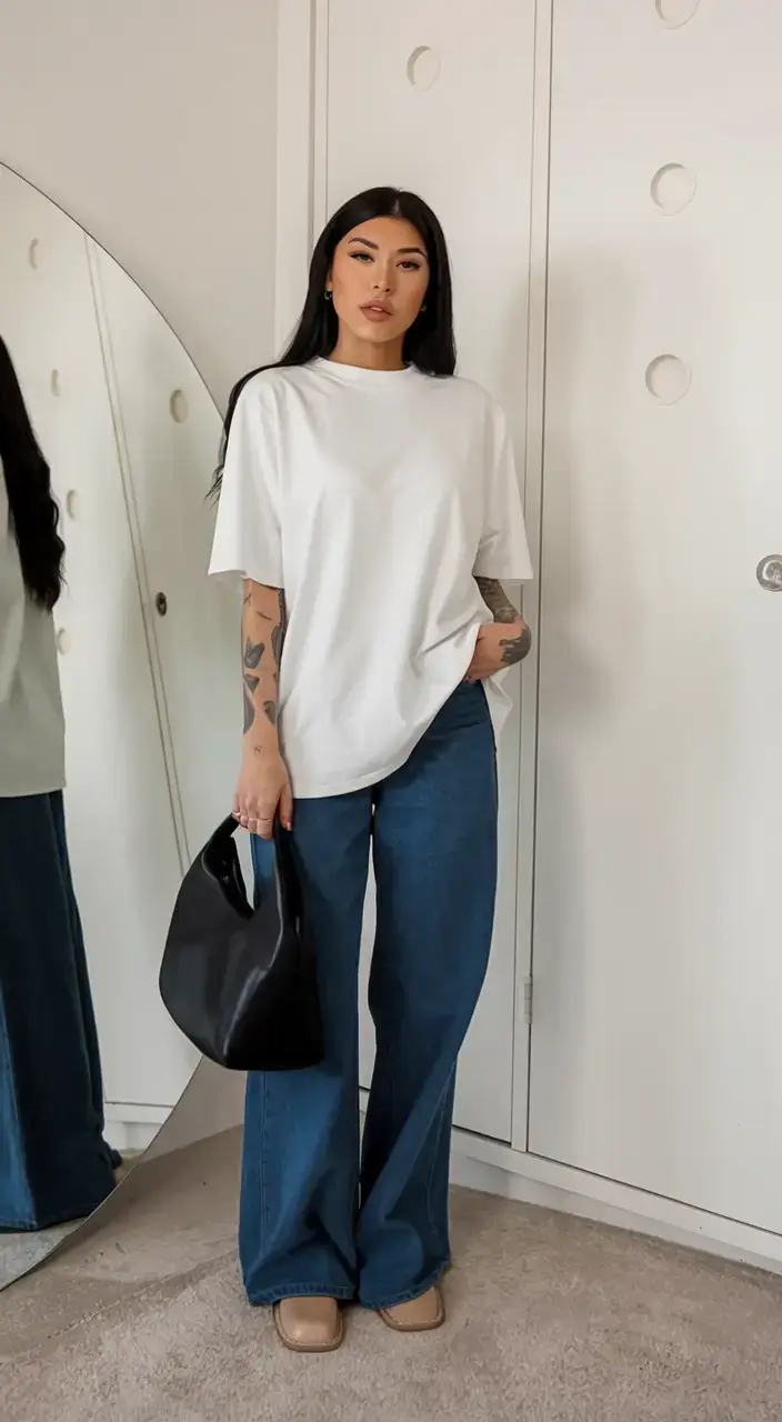 oversized summer outfits 2025 Everyday Cool Girl in White and Denim