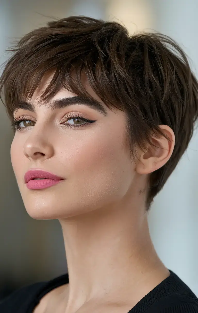 pixie haircuts summer ideas 2025 Structured Espresso Pixie with Defined Layers