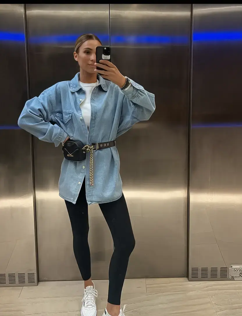 simpl summer legging outfits ideas 2025 Denim-Layered City Casual