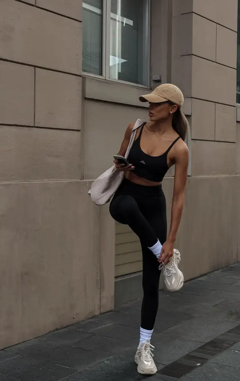 simpl summer legging outfits ideas 2025 Sport-Mode Mood with Monochrome Muscle