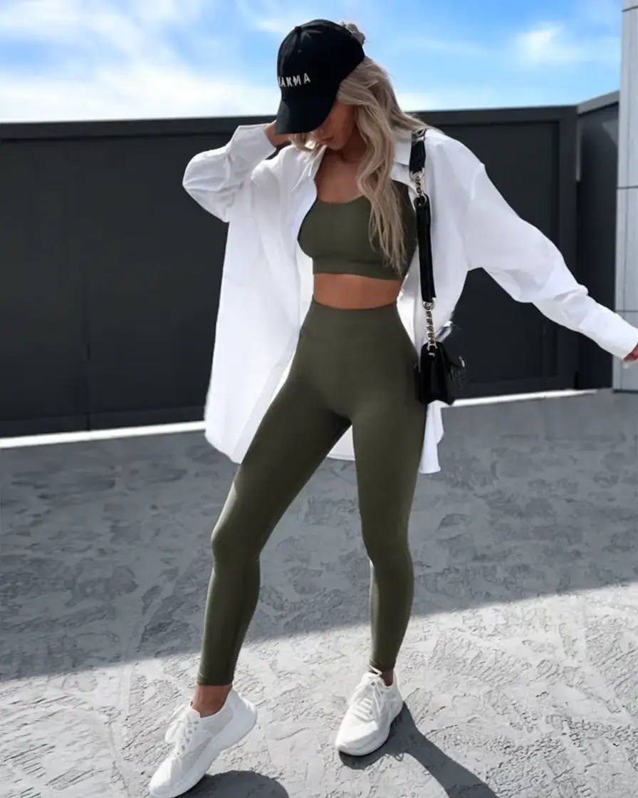 simpl summer legging outfits ideas 2025 Sharp Contrast with Oversized White Shirt
