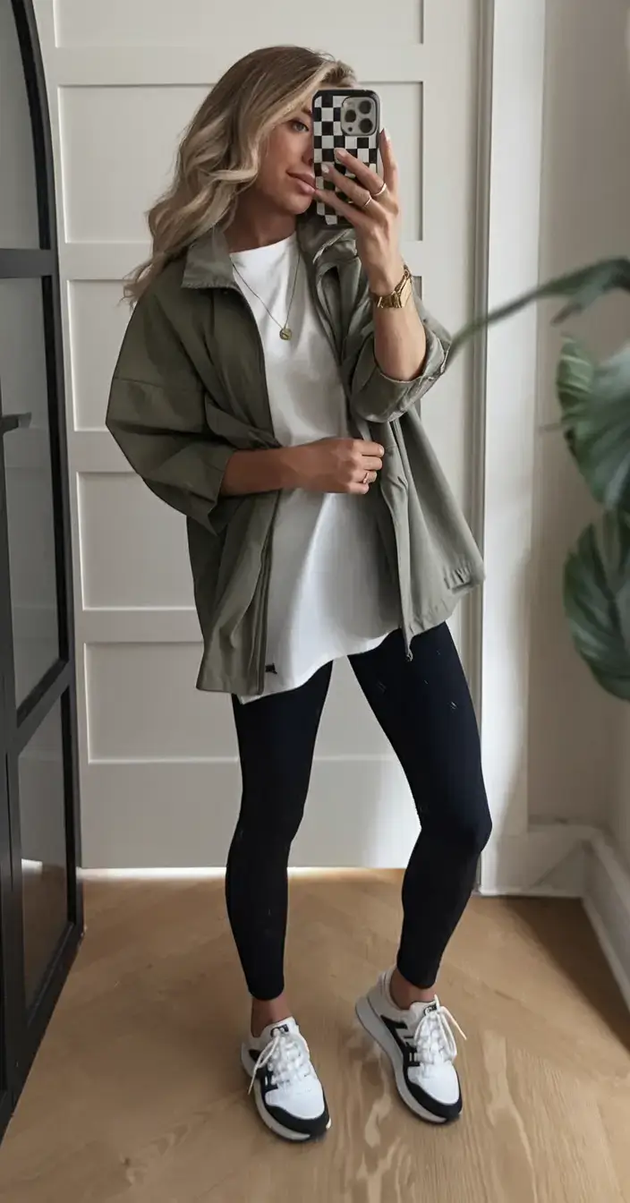 simpl summer legging outfits ideas 2025 Oversized Utility with Everyday Black