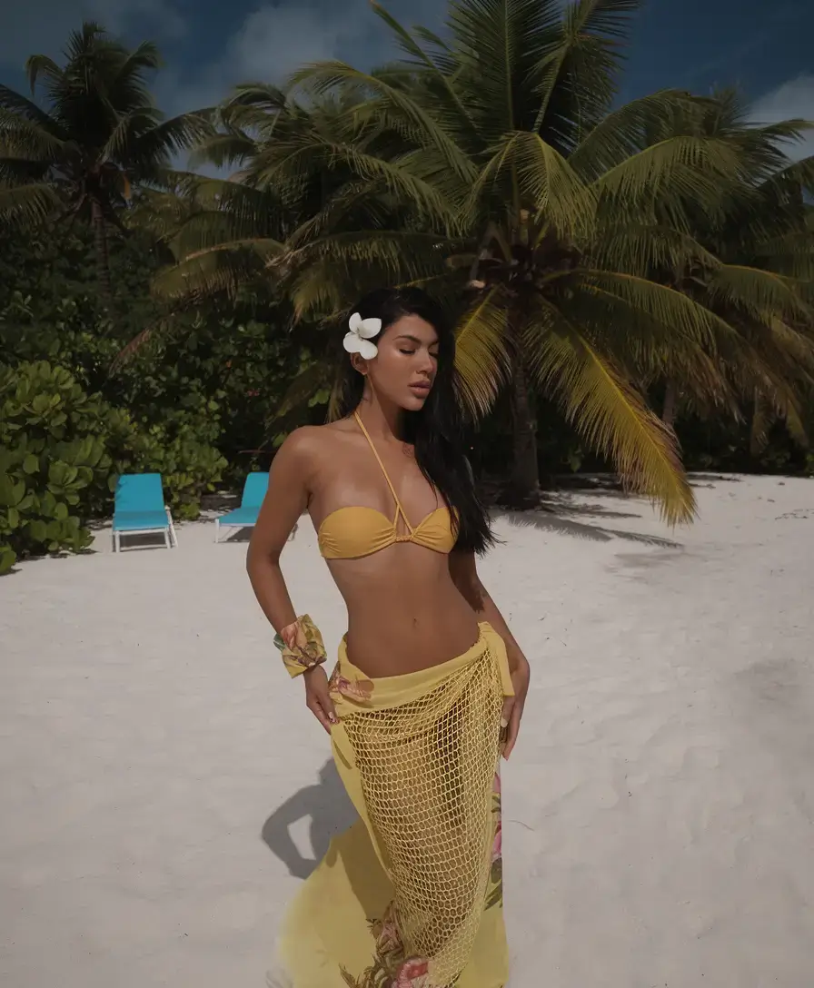 summer 2025 beach outfit ideas Tropical Siren in Sunset Yellow