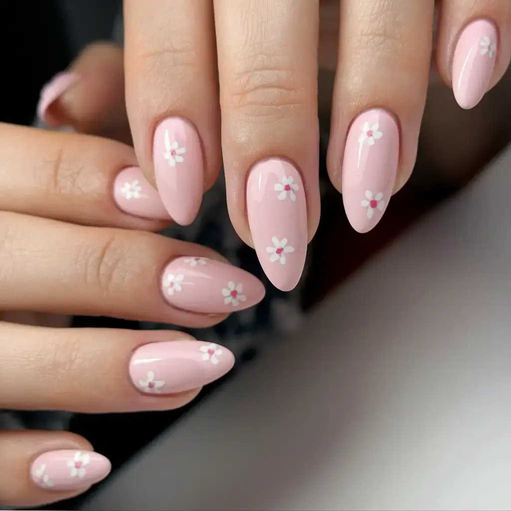 summer almonds nails ideas 2025 Dainty Daisy Dots