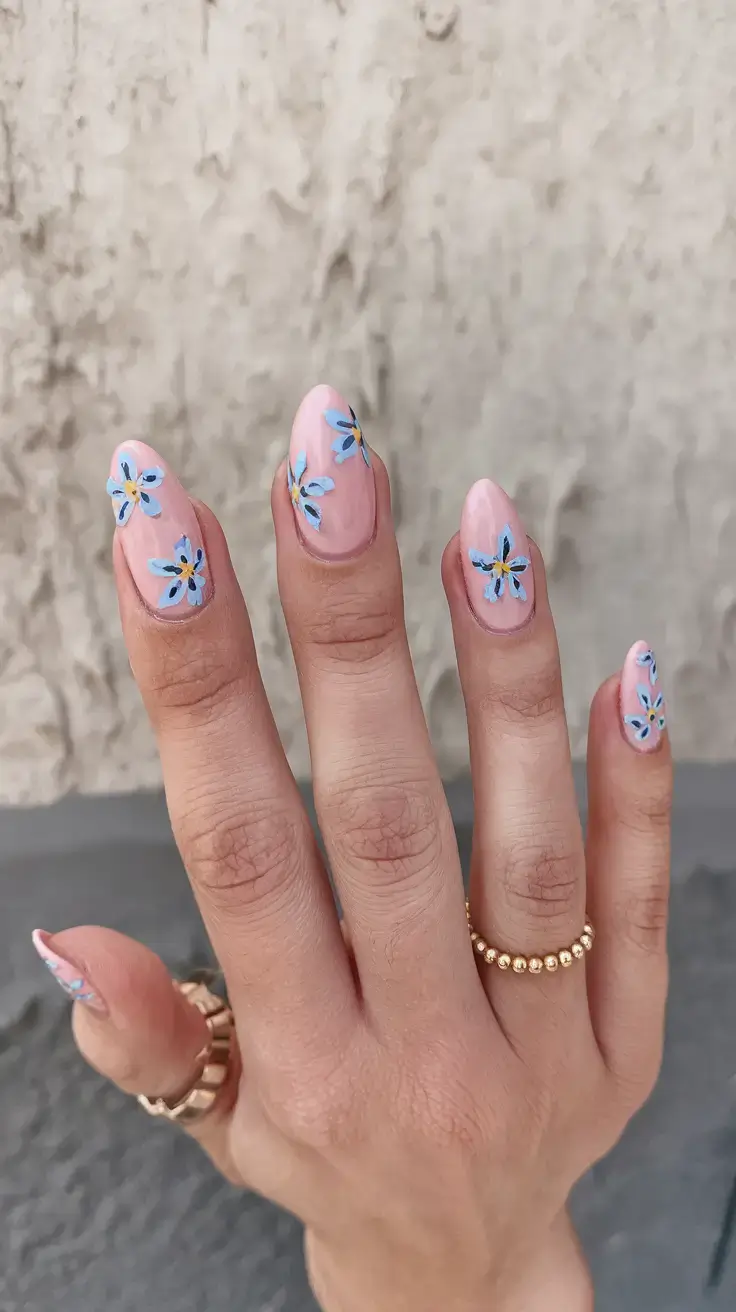 summer almonds nails ideas 2025 Forget-Me-Not Blues