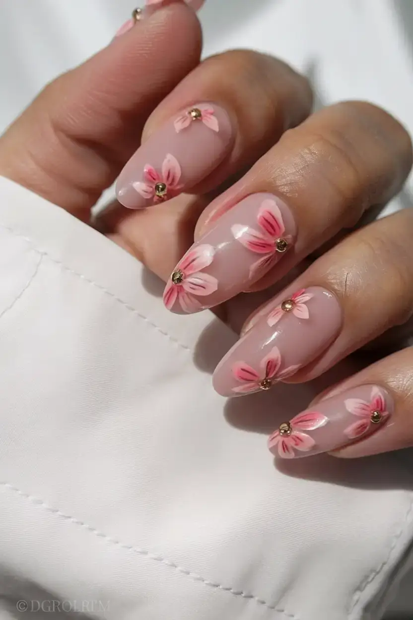 summer almonds nails ideas 2025 Blush Petal Illusion
