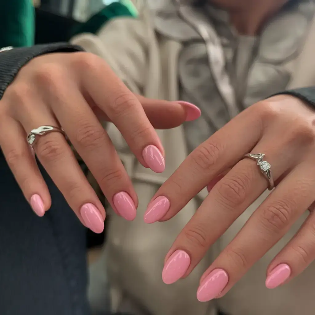 summer almonds nails ideas 2025 Milky Pink Elegance for Everyday Glam