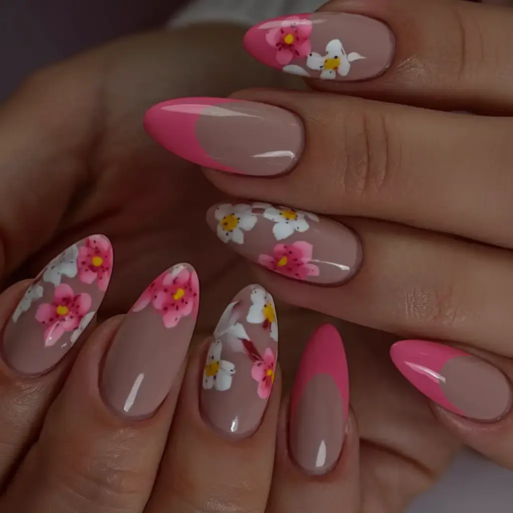 summer almonds nails ideas 2025 Cherry Blossom Candy Pop