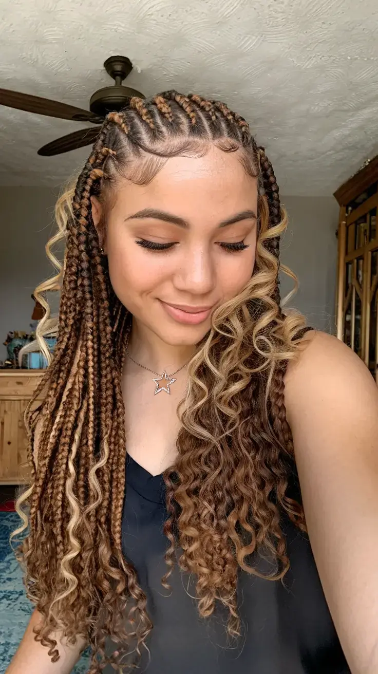 summer braids for black women 2025 Bronzed Box Braids with Spiral Blonde Highlights