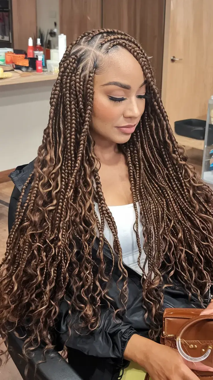 summer braids for black women 2025 Chestnut Brown Microbraids with Wand Curls