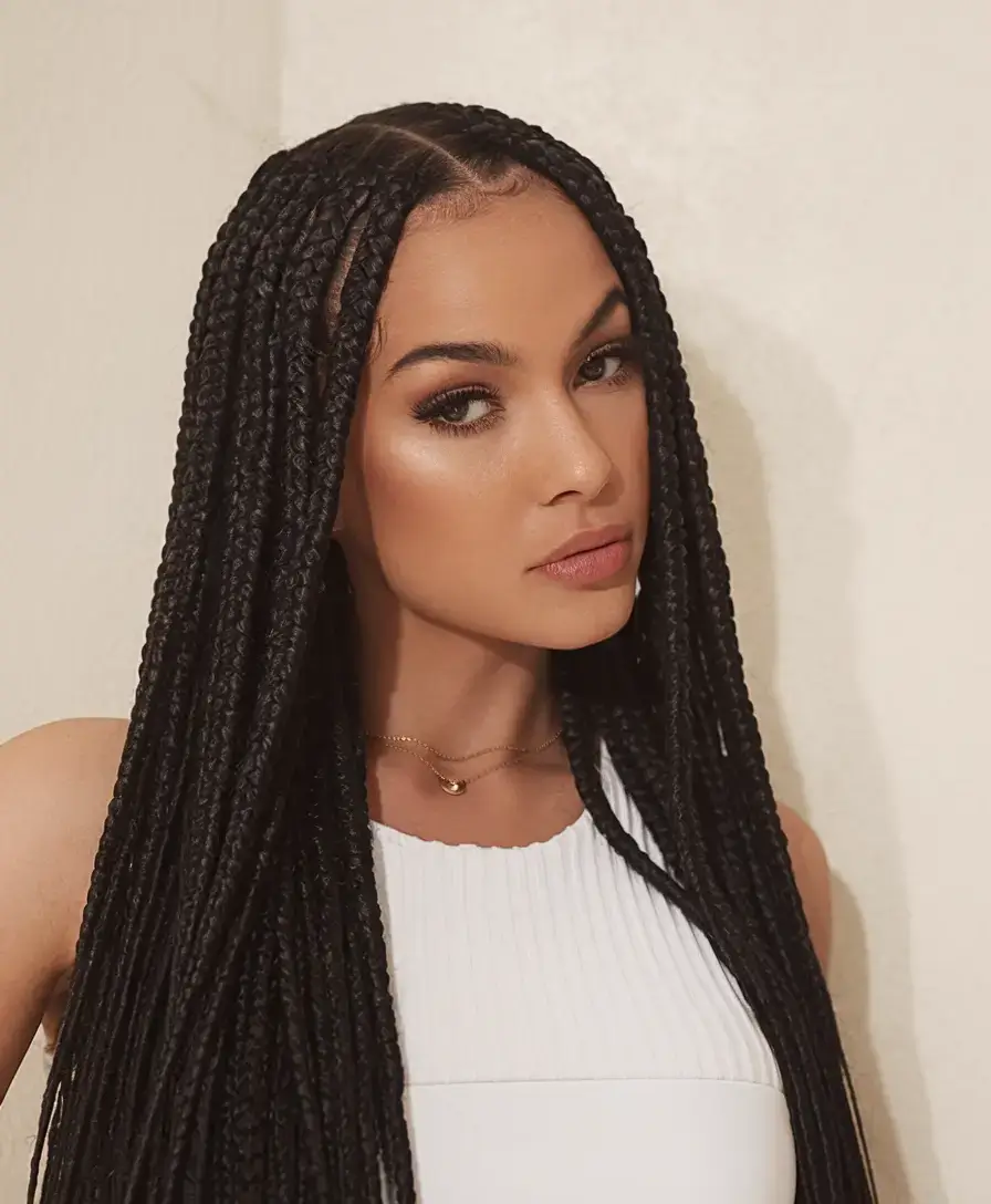 summer braids for black women 2025 Glossy Classic Box Braids with Middle Part