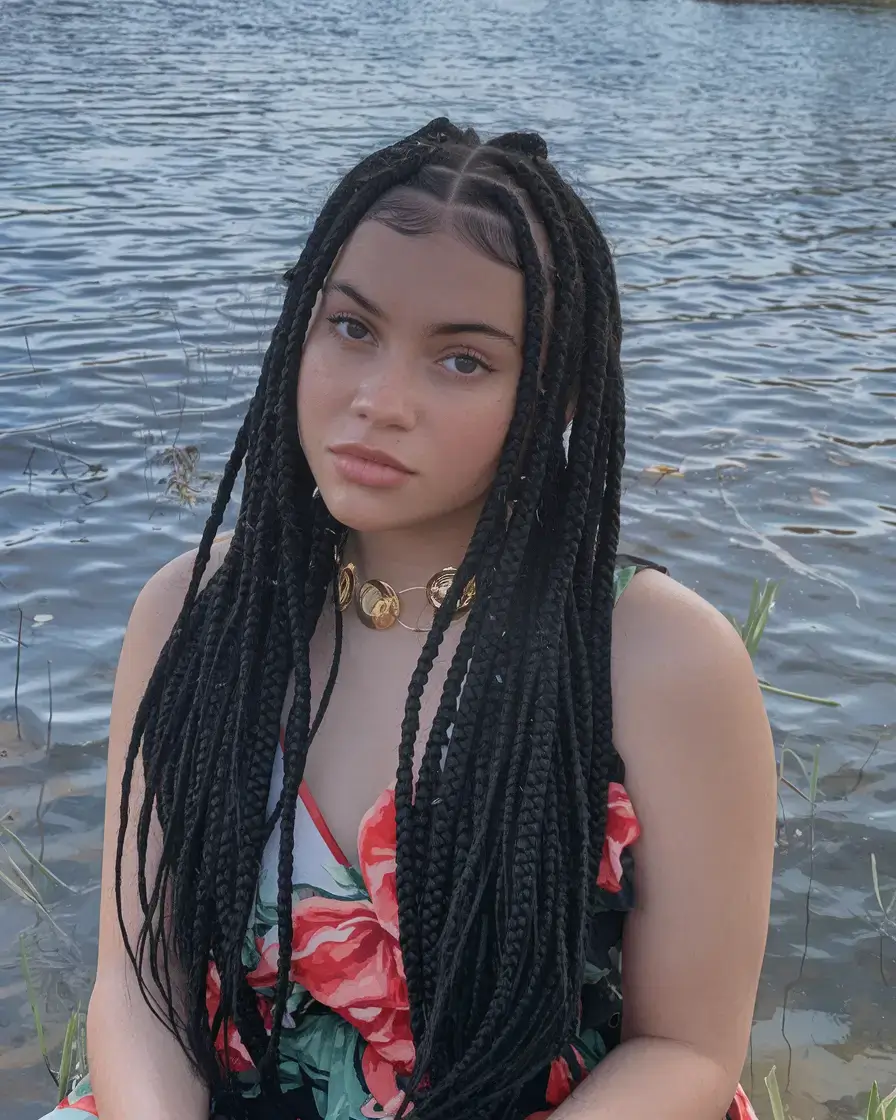 summer braids for black women 2025 Thick Center-Part Jumbo Braids by the Water