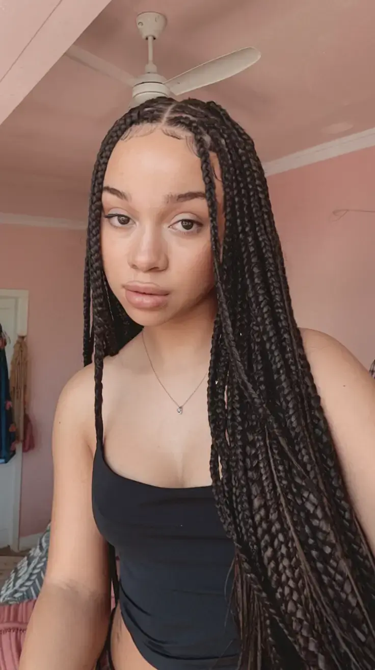 summer braids for black women 2025 Dark Classic Box Braids with Baby Hairs