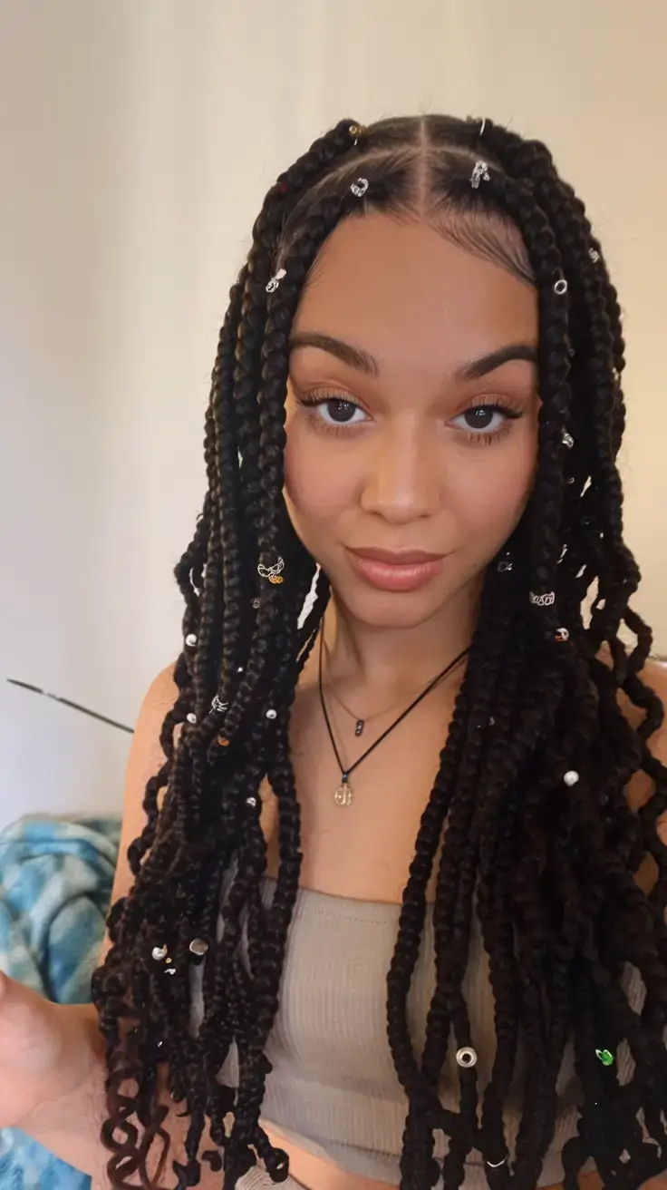 summer braids for black women 2025 Classic Medium Box Braids with Beads