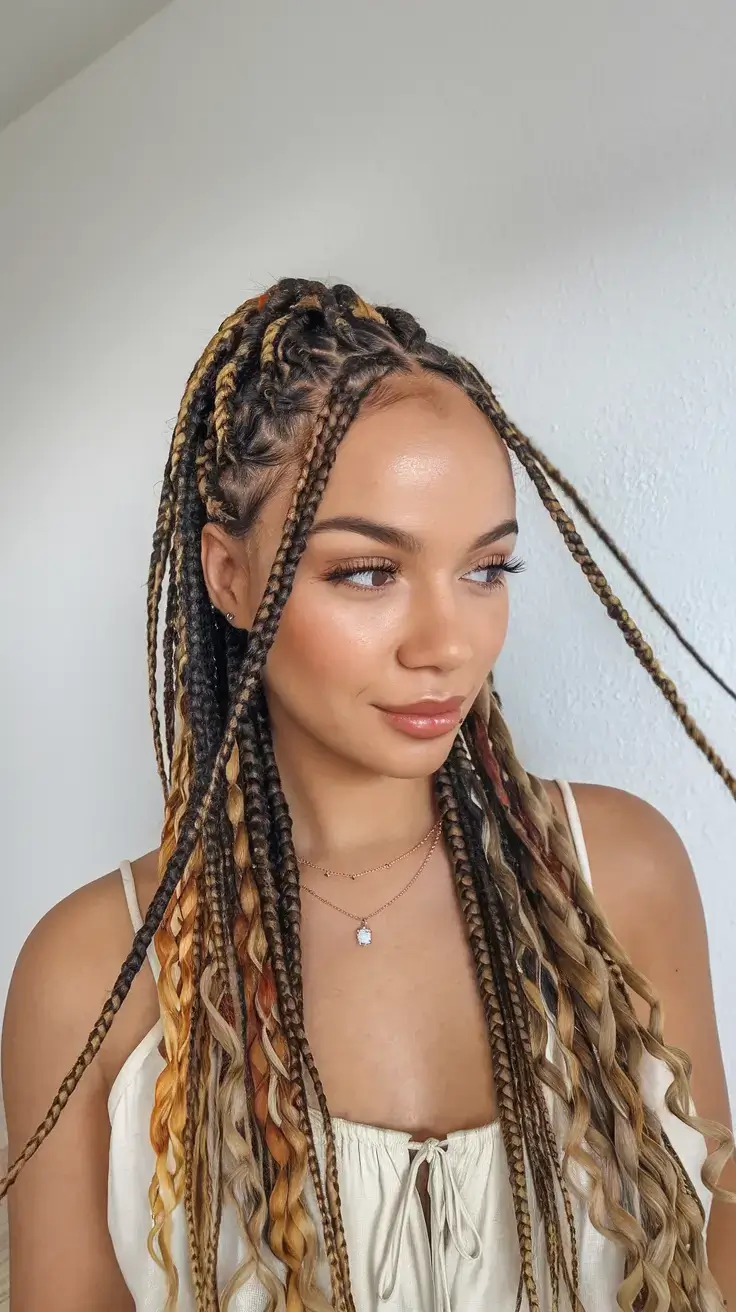 summer braids for black women 2025 Multi-Toned Knotless Braids with Loose Ends