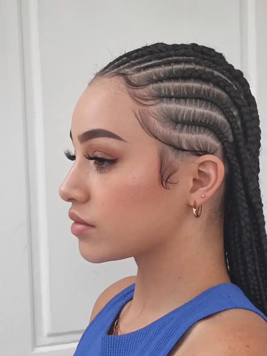 summer braids for black women 2025 Side-Swept Cornrows with Baby Hair Detail