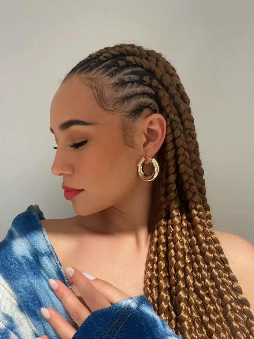summer braids for black women 2025 Golden Brown Feed-In Braids with Baby Hair Art