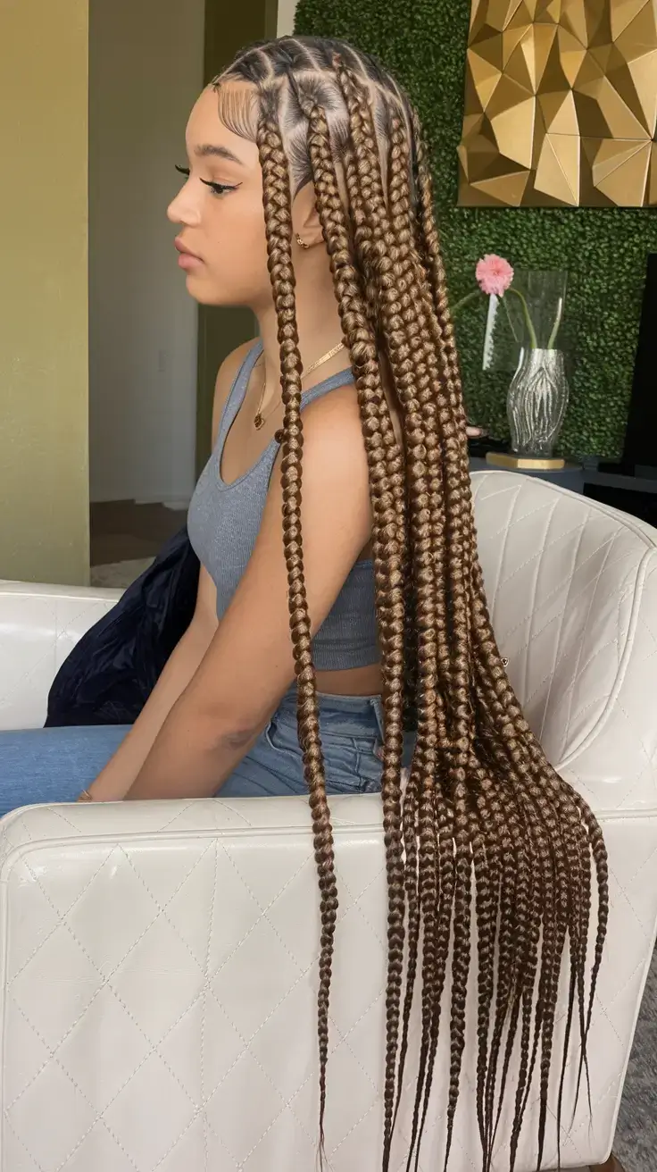 summer braids for black women 2025 Honey-Bronze Waist-Length Box Braids