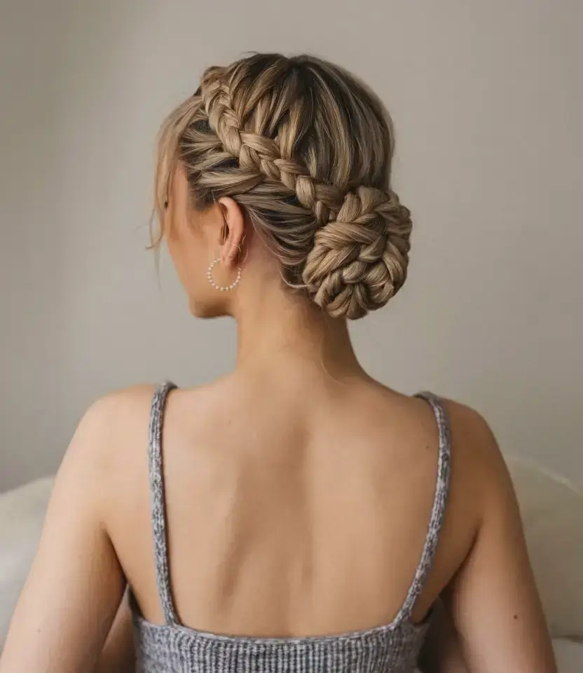 summer braids hairstyle ideas 2025 Side Crown Braided Bun