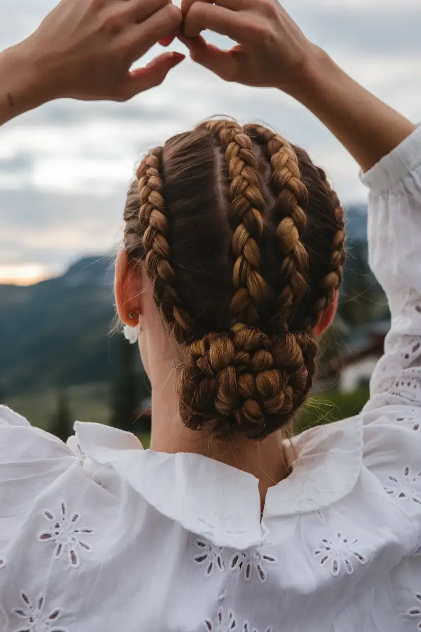 summer braids hairstyle ideas 2025 Double Dutch Braids Into a Knotted Bun