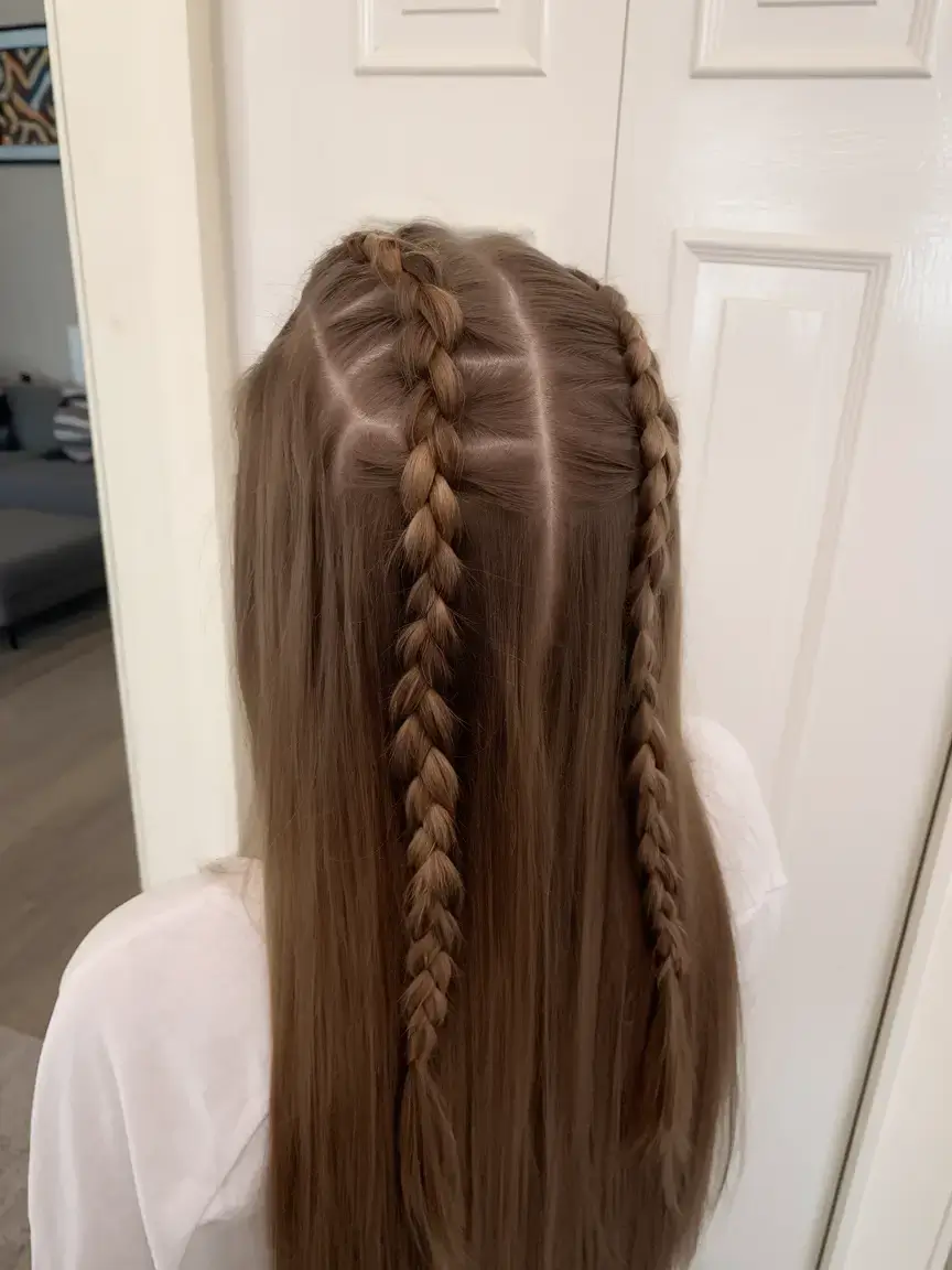 summer braids hairstyle ideas 2025 Clean Center-Parted Braids with Straight Length