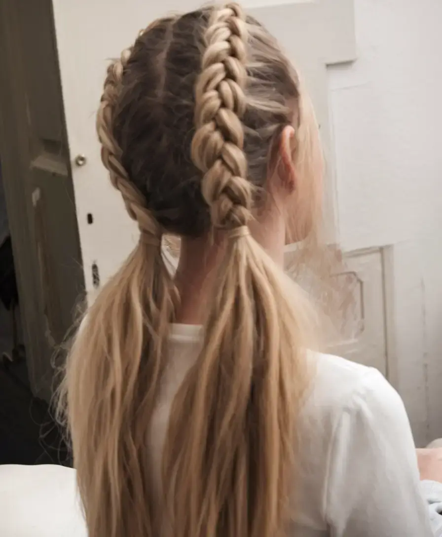 summer braids hairstyle ideas 2025 Chunky Crown Braids with Loose Twin Tails
