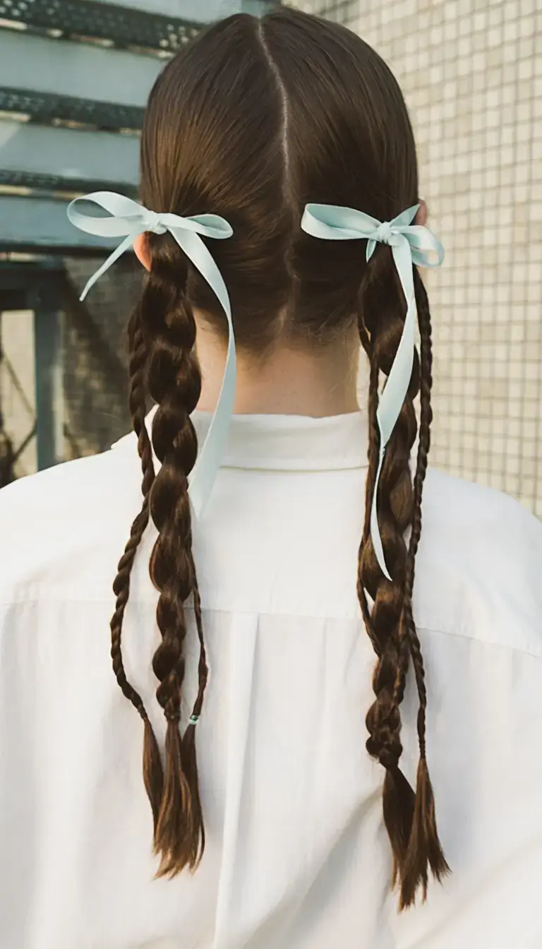 summer braids hairstyle ideas 2025 Twisted Ribbon Braids With Baby Blue Accents