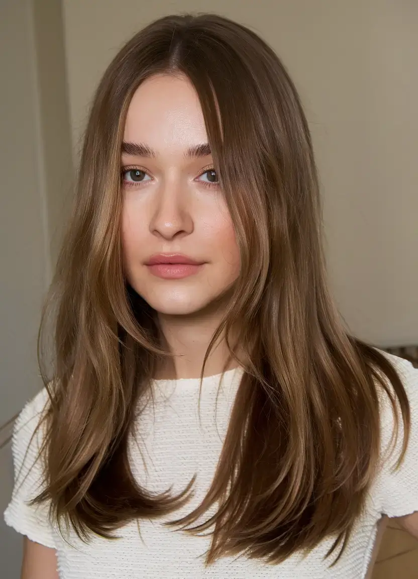 summer brunette hair colors ideas 2025 Soft Walnut-Toned Midlength with Face Framing