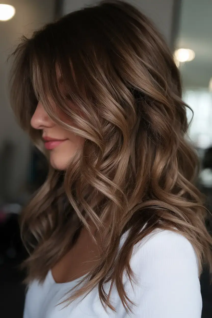 summer brunette hair colors ideas 2025 Cool Mocha Curls with Root Shadow Blending