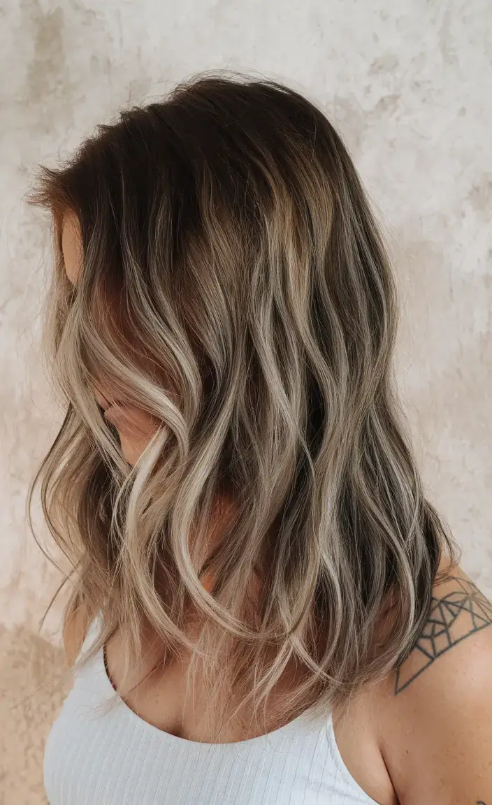 summer brunette hair colors ideas 2025 Soft Ash Brunette with Sandy Highlights