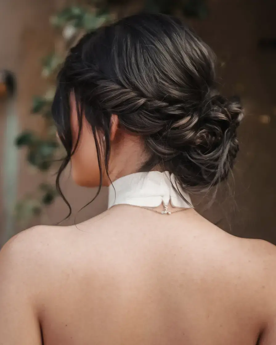 summer buns hairstyle 2025 Boho Braided Bun with Soft Drama